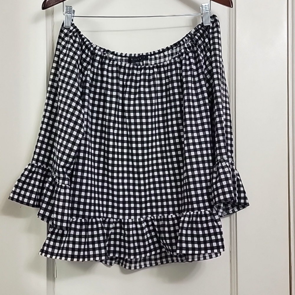 Sanctuary black/white checkered off the shoulder top
